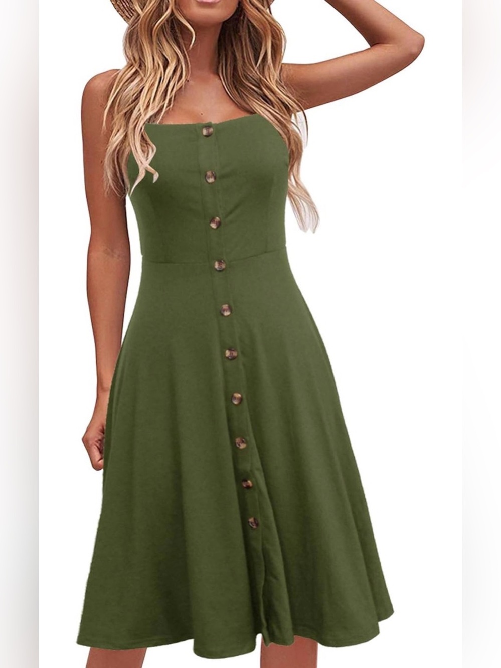Olive Button-Front Midi Dress